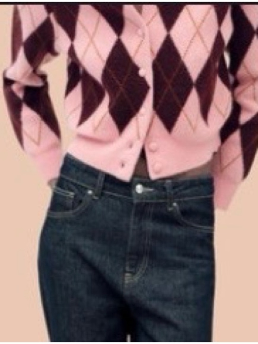 Pink Argyle Button-Front Women's Sweater Cardigan